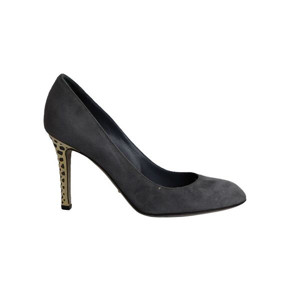 Sergio Rossi Gold Heel Pumps in Grey Suede - Picture 1 of 7